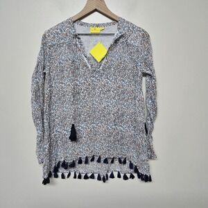 Roller Rabbit Women's Blue White Green Brown Pom Pom Cotton Tunic Size‎ XXS New
